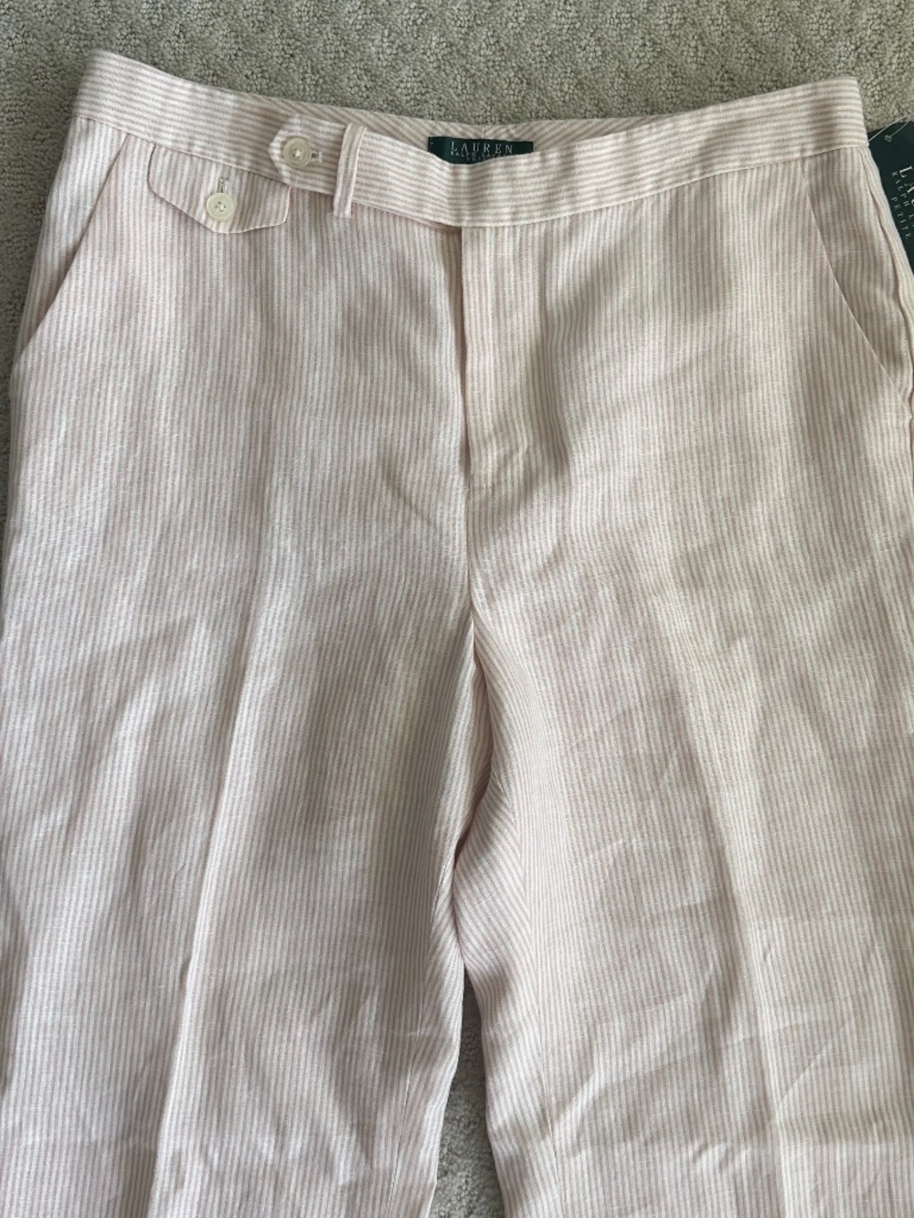 Lauren Ralph Lauren Striped Straight Leg Linen Trousers 14P Lightweight Preppy - Picture 2 of 14